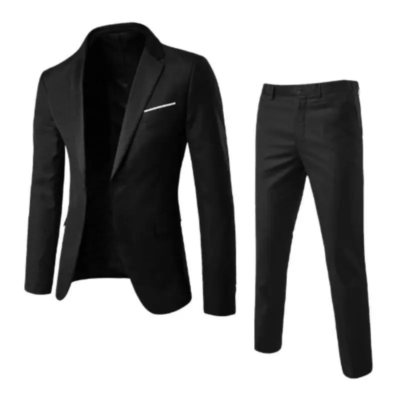 Men's 2-piece suit slim fit business suit jacket casual jacket long pants
