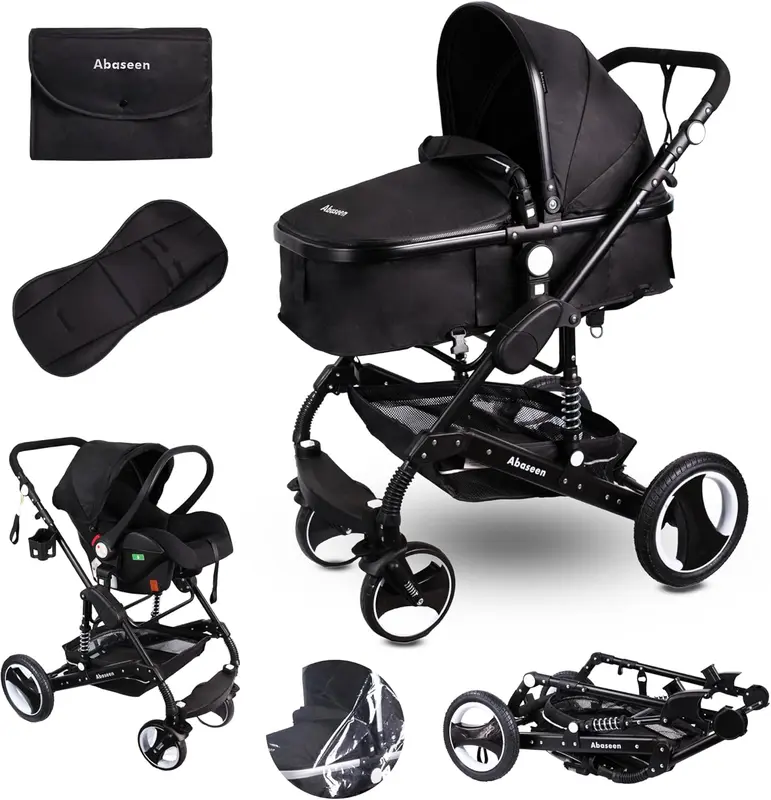 Luxury Black Foldable Baby Pushchair – 3-in-1 Stroller & Car Seat Combo for Stylish Parents new bassinet egg pram 0