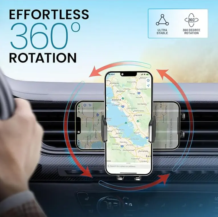 Car Phone Holder, Air Vent Phone Mount - 360° Rotation, One Button Release 3