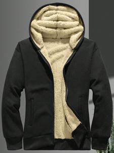Men's Solid Pocket Zipper Hooded Jacket, Loose Casual Long Sleeve Thermal Lined Outerwear for Fall & Winter, Men's Clothes for Daily Wear