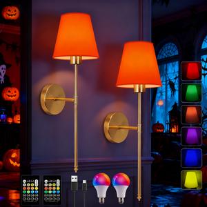 RGB Dimmable Wall Light, Halloween Christmas Decor Lamp, RGB Atmosphere Lights, Rechargeable Elegant Bathroom Bedroom Wall Sconce, /gold Iron Art with Remote