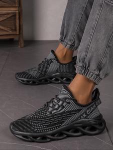 Men's Wave Print Lace Up Mesh Sneakers, Lightweight Breathable Comfortable Sports Running Shoes, Gym Shoes, Male All-match Round Toe Shoes for Daily Wear, Athletic Shoes