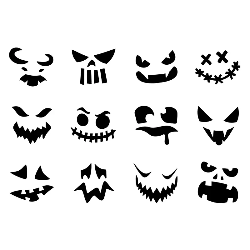 Reusable Stencil - Professional Quality - Halloween Faces - Made in the UK - Food Safe Non Adhesive -  White Laser Cut PET Material for Cakes, Cookies, Coffees, Serving Plates 1