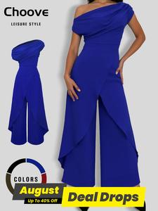 Women's Plain Asymmetrical Neck Jumpsuit, Elegant Fashion Casual Basic Jumpsuit for Daily Outdoor Wear, Women Jumpsuits for All Seasons, Loose Jumpsuit, Ruched Jumpsuit