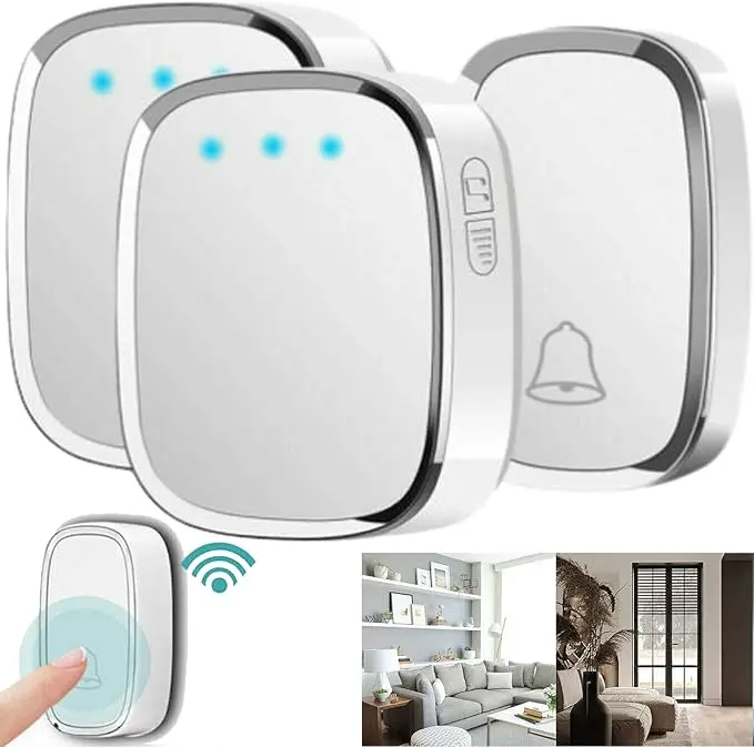 Wireless Music Doorbell Kit ring 1 or 2 Receivers 300m Range 36 Chimes 4 Volume Levels IP44 Waterproof Loud Ringer for Home Office Easy Plug in UK Use gift 3