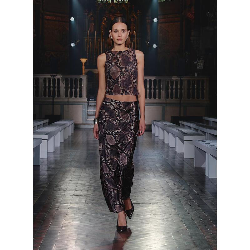 Snakeskin Satin Maxi Skirt- Novah 1