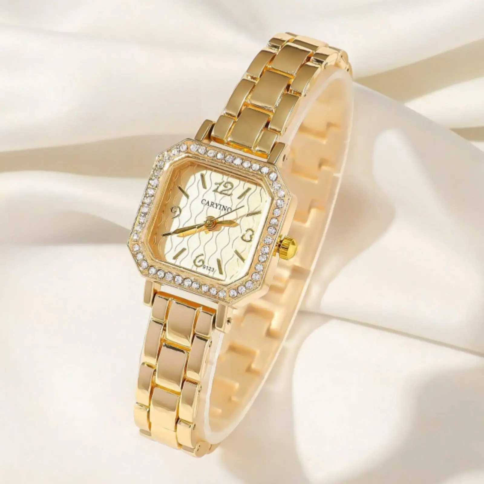 Elegant Classic Quartz Watch with Rhinestones, Silver Square Strap Watch for Women