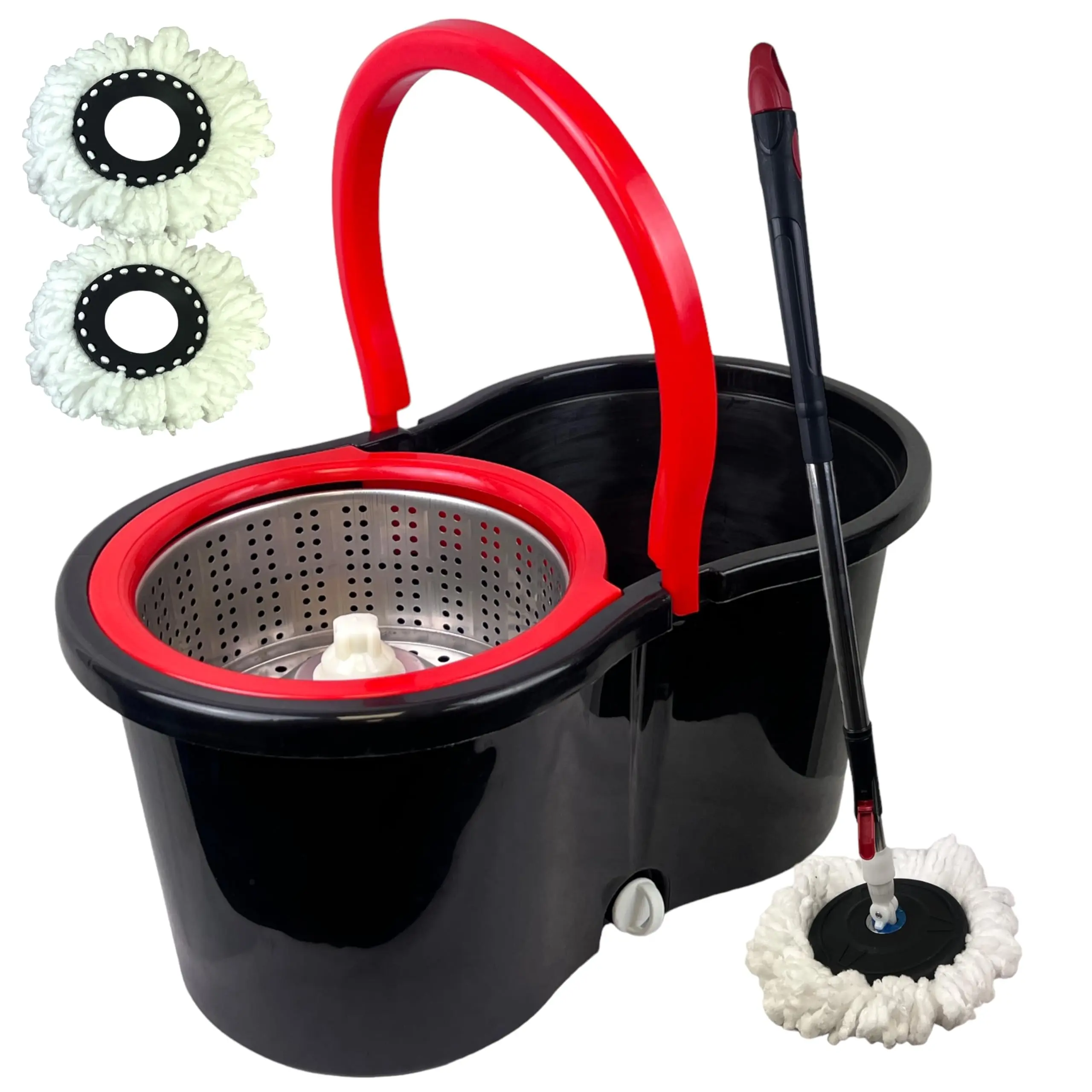360° FLOOR MAGIC SPIN MOP BUCKET SET MICROFIBER ROTATING DRY HEADS WITH 2 HEADS