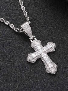 Elegant Cross Detail Rhinestones Decor Pendant Necklace for Gift, Cross Charm Necklace, Stainless Steel Jewelry, Gift for Girl Women Men