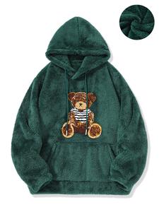 Men's Cartoon Bear Pattern Drop Shoulder Hoodie, Fashion Casual Drawstring Pocket Hooded Sweatshirt for Daily Holiday Outdoor Wear, Men Clothes for Fall & Winter