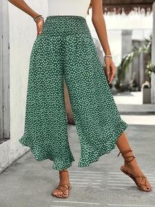 【Plus Size】 All Over Print Wide Leg Pants, Casual Comfy Trousers for Daily Wear, Women's Bottoms for Summer