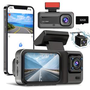 3 Lens HD Dash Cam Front and Rear, 1 Set IR Night-Vision Car Recorder, 2in IPS Screen Car Video Surveillance Support for Parking Lot Monitoring, Loop Recording, G-sensor Car DVR, Car DVR, Car Video Surveillance with 3 Cameras, Cyclic Recording