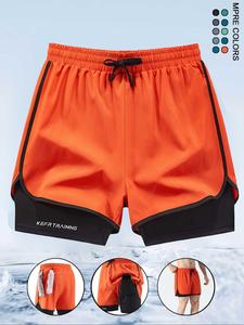 Men's Solid Color 2 in 1 Double Layer Drawstring Waist Sports Shorts, Loose Comfortable Quick Drying Pocket Sports Shorts, Men's Sportswear for Gym Workout, Breathable Fitness Shorts, Athleisure Shorts, Athletic Running Shorts