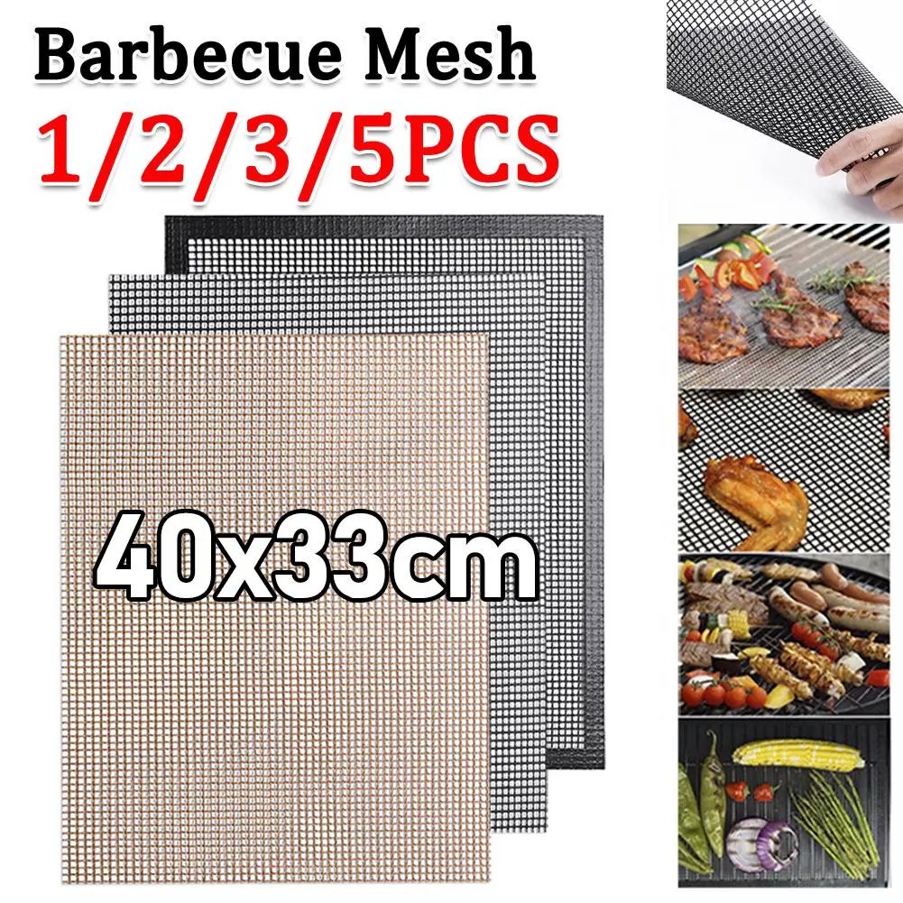40x33cm Non-stick BBQ Grill Mat Barbecue Mesh Mat Heat Resistant Baking Net Pad for Kitchen Outdoor Baking Garden Grill 1-5pcs