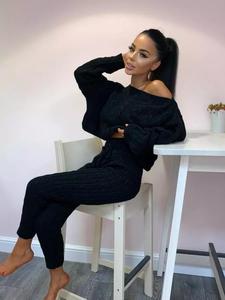 Two-piece Set Women's Solid Crop Sweater & Drawstring Waist Pants Set, Casual Long Sleeve Jumper & Trousers Set, Women's Two-piece Outfits for Daily Wear