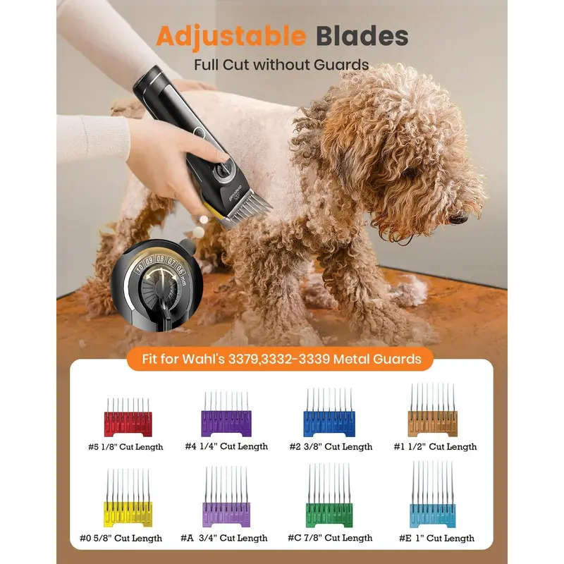 oneisall Dog Clippers for Grooming Doodles Poodles Thick Curly Hair,Low Noise Heavy Duty Dog Grooming Kit with Detachable Metal Blades 6