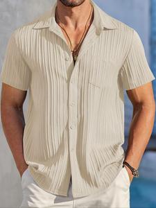 Men's Regular Fit Solid Color Short Sleeve Shirt, Casual Comfy Top for Summer, Fashion Men's Clothes for Daily Wear