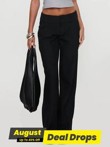 Women's Solid Color Straight Leg Pants, Casual Comfy Trousers for Work Office Business, Ladies Bottoms for Summer