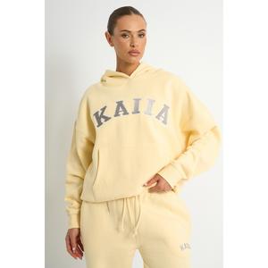 Kaiia Slogan Oversized Hoodie Soft Yellow & Grey