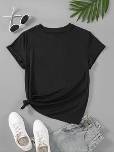 Women's Plain Round Neck Tee, Casual Short Sleeve Crew Neck T-Shirt for Summer, Fashion Women's Top for Daily Wear