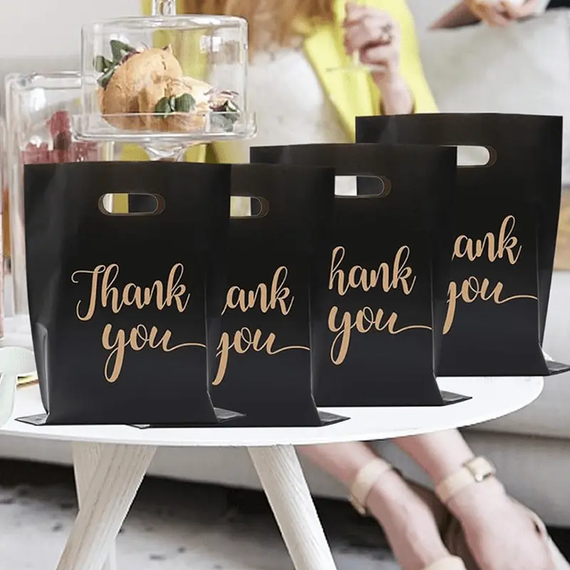 100pcs Durable Black Reusable Plastic Shopping Bags - Perfect for Thank You Gifts, Christmas, Parties, Stores & Boutiques 8