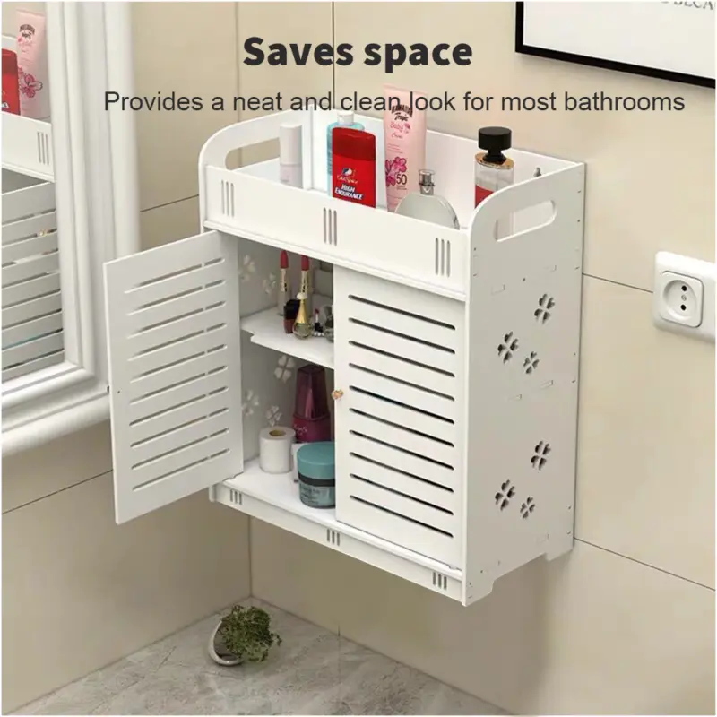White Bathroom Wall Mounted Cabinet Storage 2 Door Cupboard Shelves Vanity Unit 2