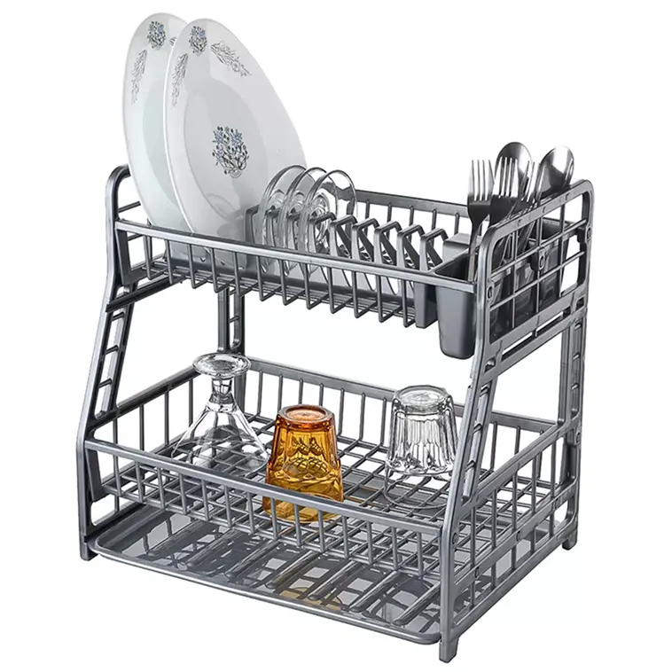 2 Tier Dish Drainer Rack Storage Drip Tray Sink Drying Draining Plate Bowl 3