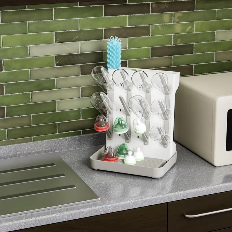 Baby Bottle Drying Rack – 3-Tier Vertical Design with Detachable Drip Tray, Quick Drying for Baby Bottles and Pump Part Cleaning 4