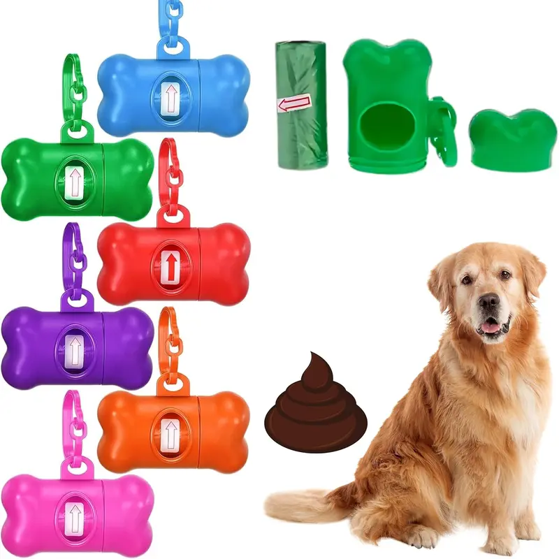 SGM 6 Pcs Dog Poop Bag Holder - Leak-Proof & Portable Dispenser for Pet Waste - Bone Shape, Vibrant Colors 0
