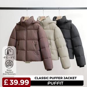 [Ships From UK] PUFFIT Womenswear Winter Comfort Minimalist Puffer Jackets with Removable Hood & Faux Fur Hooded,Lady Casual Outerwear Longsleeves Zip Pockets Warm Quilted Coat