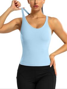 Sporty Women's Plain U Neck Padded Sports Tank Top, Sport Casual Sleeveless Top for Yoga Gym Workout Running, Women Sport & Outdoor Clothing for Summer Valentine's Day