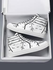 Men's Fashionable All Over Print Lace Up Mid Top Sneakers, Casual Comfortable Sports Shoes for Daily Wear, Male All-match Round Toe Shoes for Daily Wear