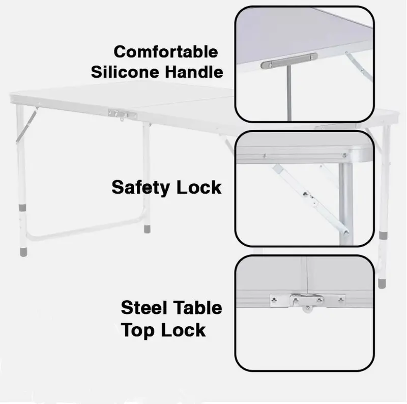 4FT FOLDING CAMPING TABLE ALUMINIUM PICNIC PORTABLE ADJUSTABLE PARTY BBQ OUTDOOR 1