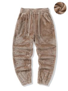 Men's Solid Drawstring Waist Plush Pants, Loose Casual Comfy Straight Leg Trousers for Fall & Winter, Men's Bottoms for Daily Wear