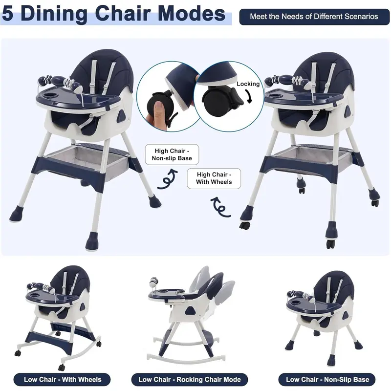 3-in-1 Baby High Chair with Playstand Children's Highchairs with Removable Tray Adjustable Folding Sate with Reclining Function Combination, Adjustable Foldable Baby Chairs (from 6 Months) 3