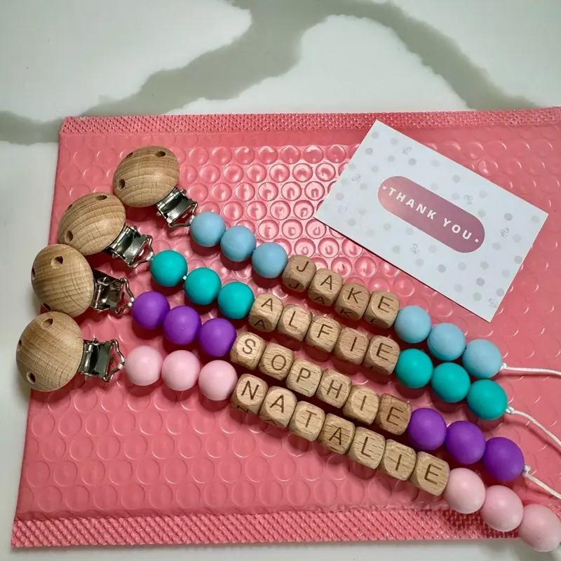 Personalised Dummy Clip with Name – Handmade Soother Holder | Custom Baby Gift (Pink, Blue, Purple, Turquoise Options) 1