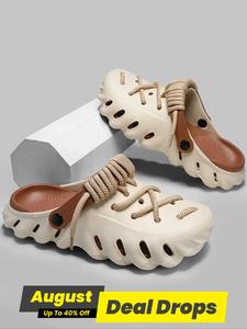 Unisex's Minimalist Casual Lace Up Breathable Clogs, Trendy Soft Non-slip Comfortable Clogs, EVA Slippers, Fashionable Shoes for Indoor & Outdoor Wear, Footwear