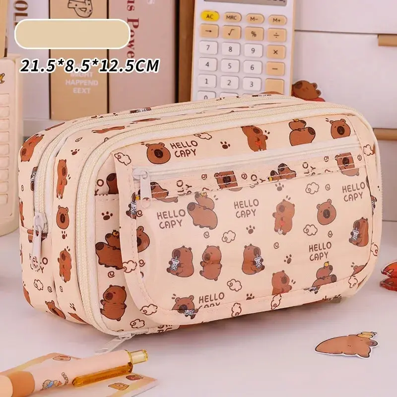 Cute Capybara Multi-Layer Large Pencil Case – Kawaii Stationery Organizer for School, Office & Art Supplies 1