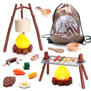 Camping Set, 1 Set Campfire & Camping Toys for Indoor Outdoor Pretend Play, Play Kitchen Accessories, Creative Gift Idea for Age 3 Years Old and Above(Need to prepare 3 1.5V AA batteries)