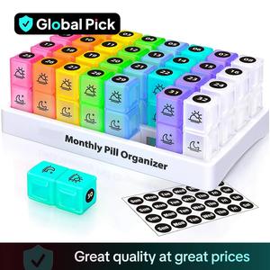 Monthly Pill Organizer Storage, 1 Set 2 Times A Day Pill Box, Pill Organizer with Stickers, AM PM Design, Holds Vitamins and Supplements, Home Organization, Healthcare