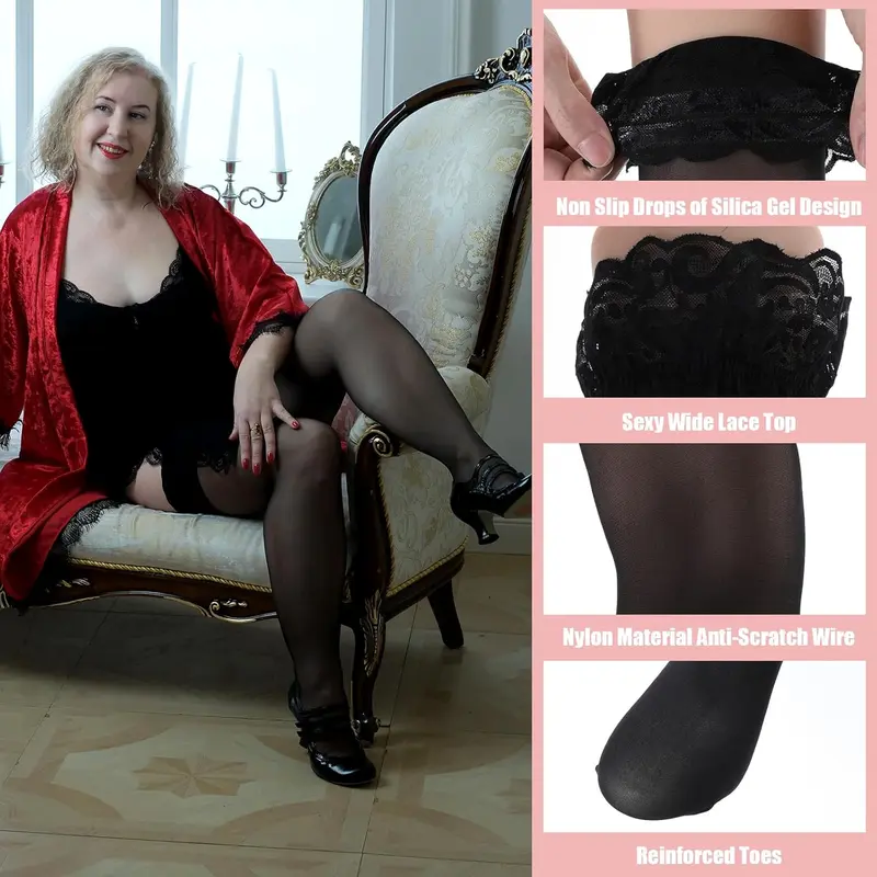 Plus Size Fishnet Stockings for Women, Sexy Stay up Lingerie 3XL Plus Size Thigh High Stockings for Extra Thick Thighs 4