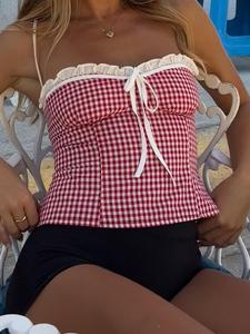 Women's Plaid Print Cami Top, Casual Sleeveless Spaghetti Strap Top for Summer, Ladies Clothes for Daily Wear