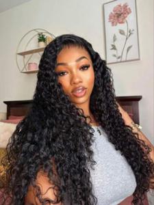 Black Long Deep Wave Wigs for Women, Gorgeous Fluffy Pre Plucked Natural Hairline Wigs, 4x4 Lace Closure Wig, Human Hair Lace Front Wigs for Party, Daily Use