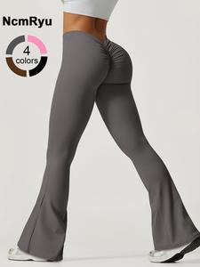 Women's Peach Hip High Waist Tight Flared Pants Suitable For Gym Waist V-Shaped Sports Pants Outdoor Running Mountaineering Clothing Daily Leisure Exercise Trumpet Pants Comfortable And Easy To Match