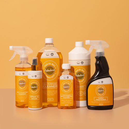 Fabulosa Your Sol Mate Summer Crush Household Cleaning Bundle 6 Piece Scented Multipurpose Spray Laundry Cleanser Fabric Freshener with FREE 3 pack essential oil sachets 3