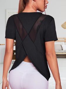 Women's Asymmetrical Contrast Mesh Sports Tee, Summer Clothes Women Breathable Quick Drying Tee Shirts for Workout Running, Summer Outfits, Gym Tops, Sports Clothing, Athletic Yoga Tops, Athletic Fashion Activewear