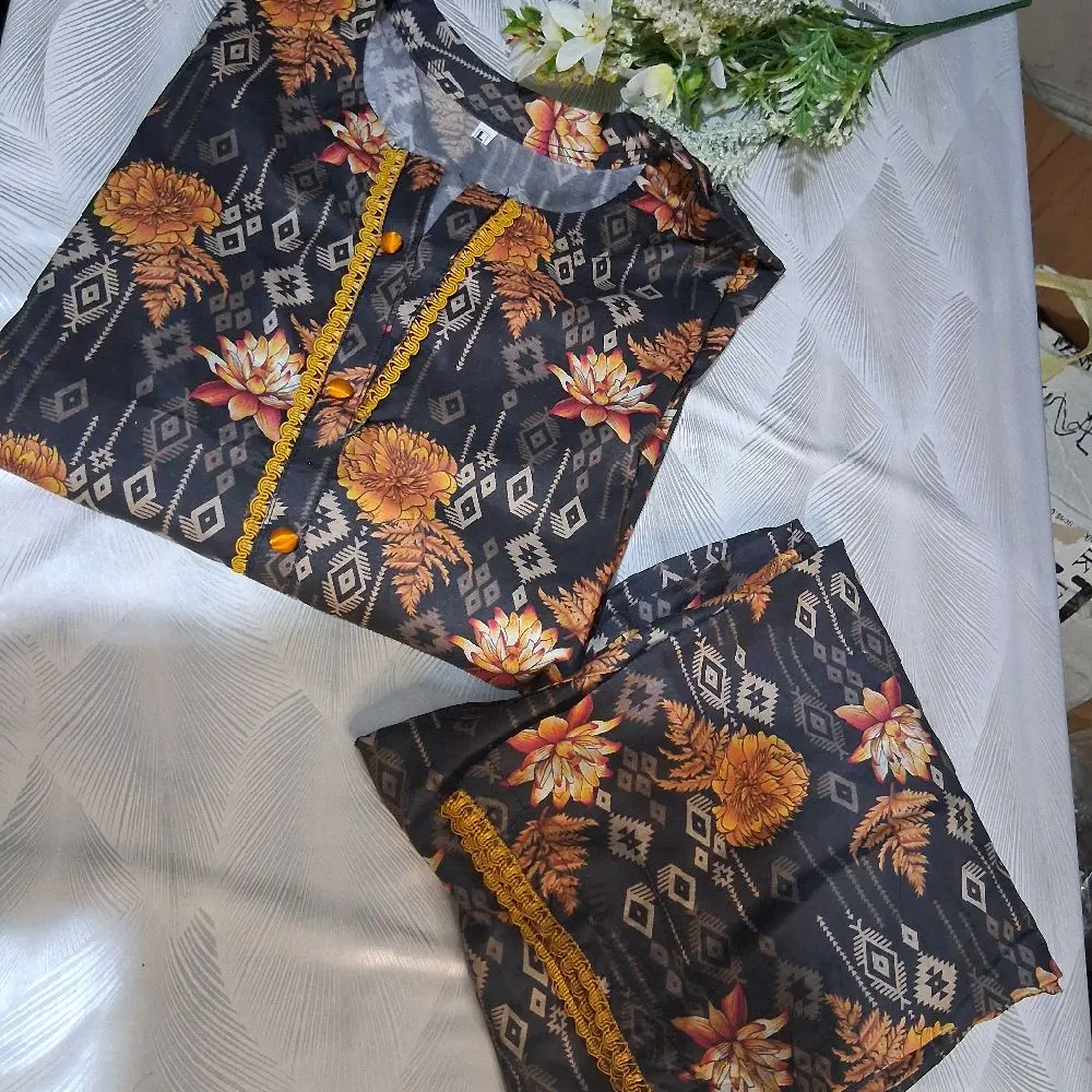 2 piece linen printed suit