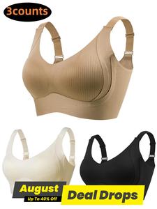 Women's Solid Wireless Bra, Comfortable Breathable Basic Seamless Bra, Soft Wide Strap Bra for Daily Wear, Lingerie for All Seasons, Underwear