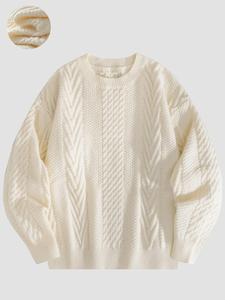 Men's Solid Textured Drop Shoulder Crew Neck Sweater, Loose Casual Long Sleeve Round Neck Jumper for Fall & Winter, Fashion Men's Knitwear for Daily Wear