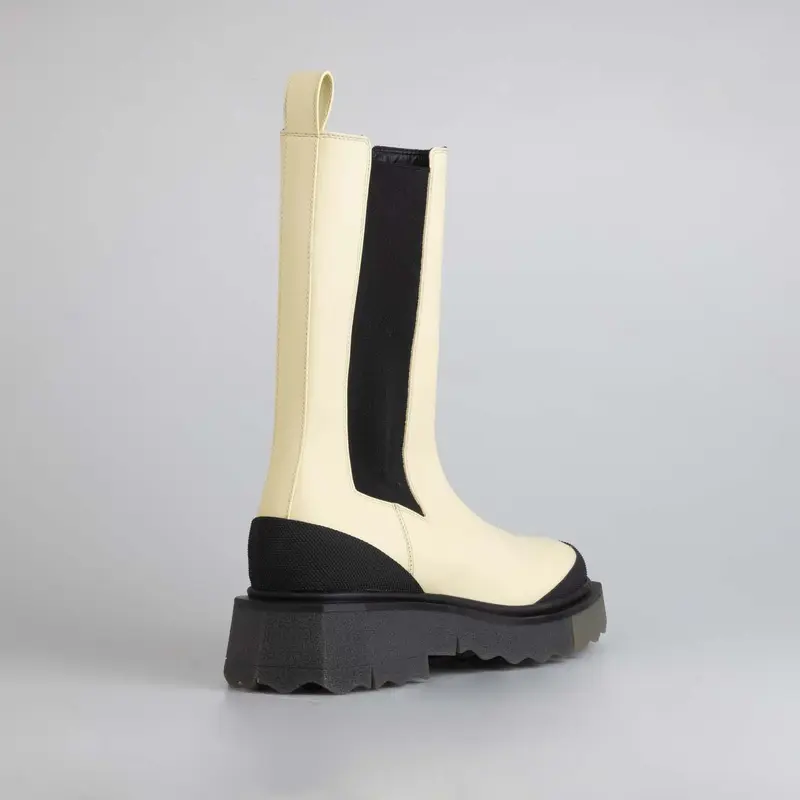 Women's Off White Calf Sponge Chelsea Boots in Cream 2